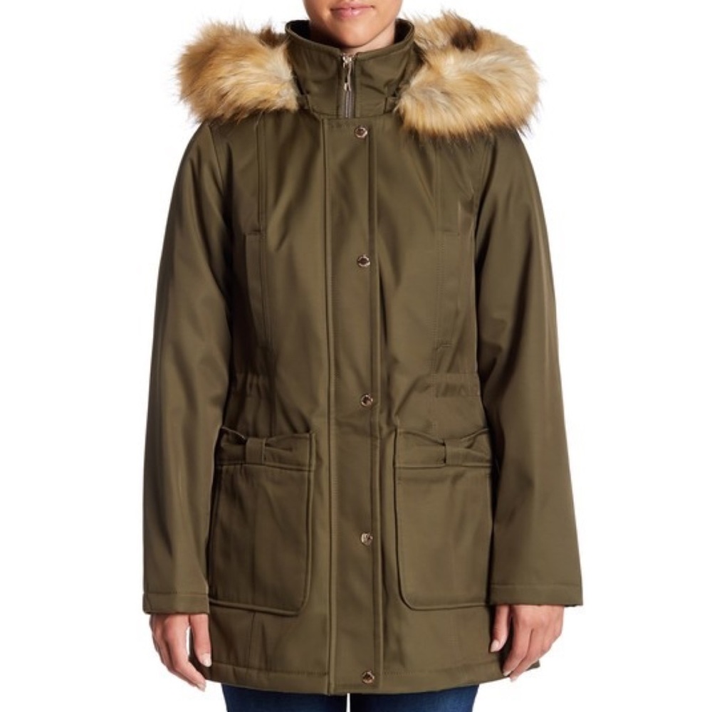 Kate Spade • Woven Faux Fur Trim Hooded Parka